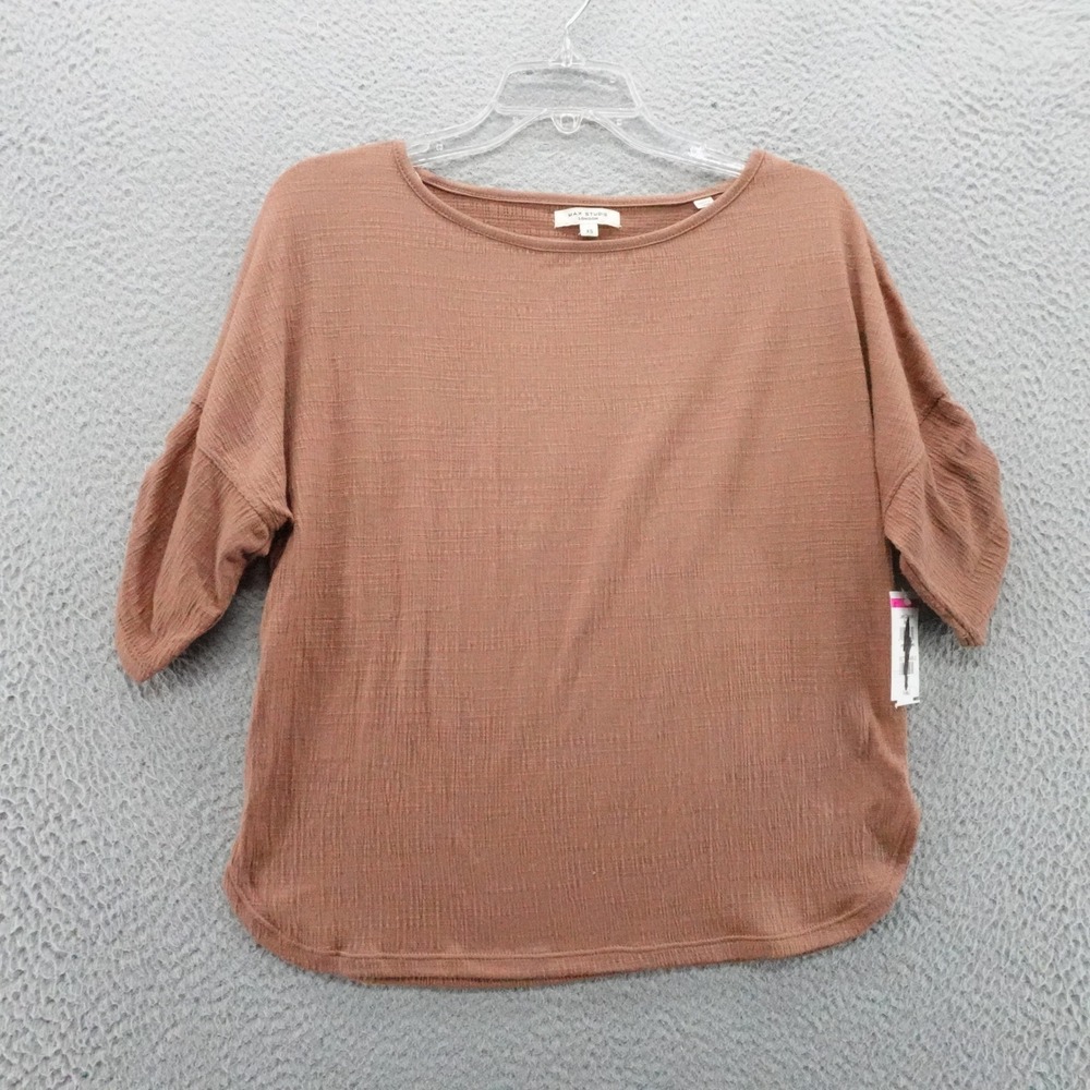 Max Studio London Womens XS Terracotta Brown Textured Slub‎ Knit Top NEW